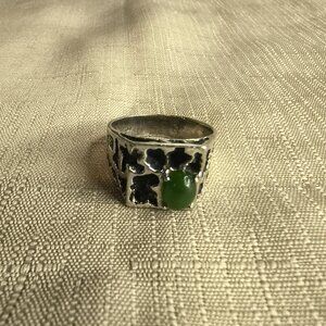 Sterling 925 and Jade Brutalist Handmade Ring